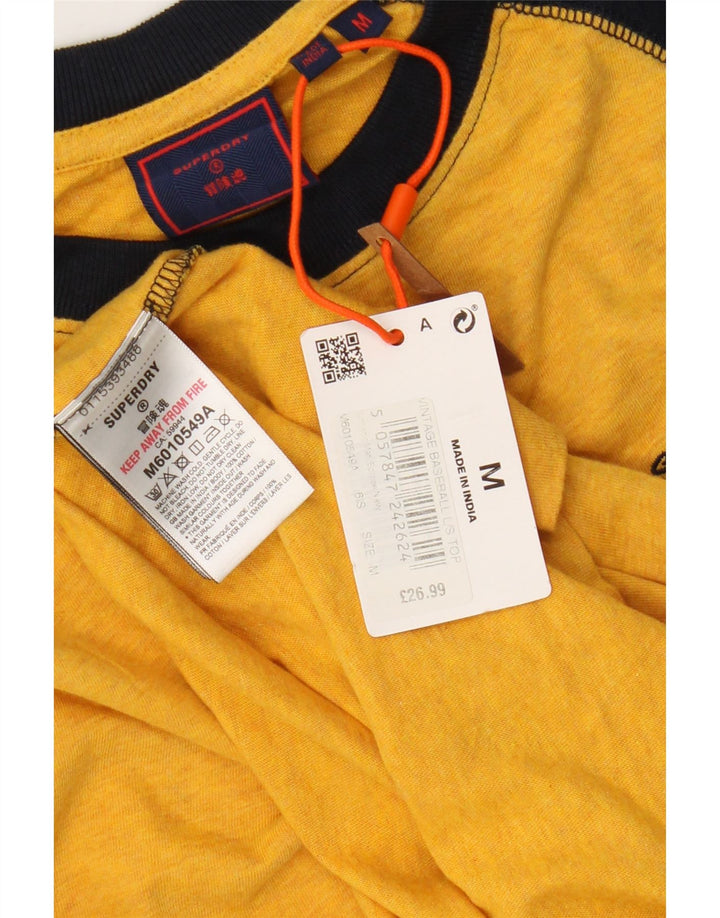Superdry Mens Top Manga Longa Médio Amarelo Algodão Colourblock