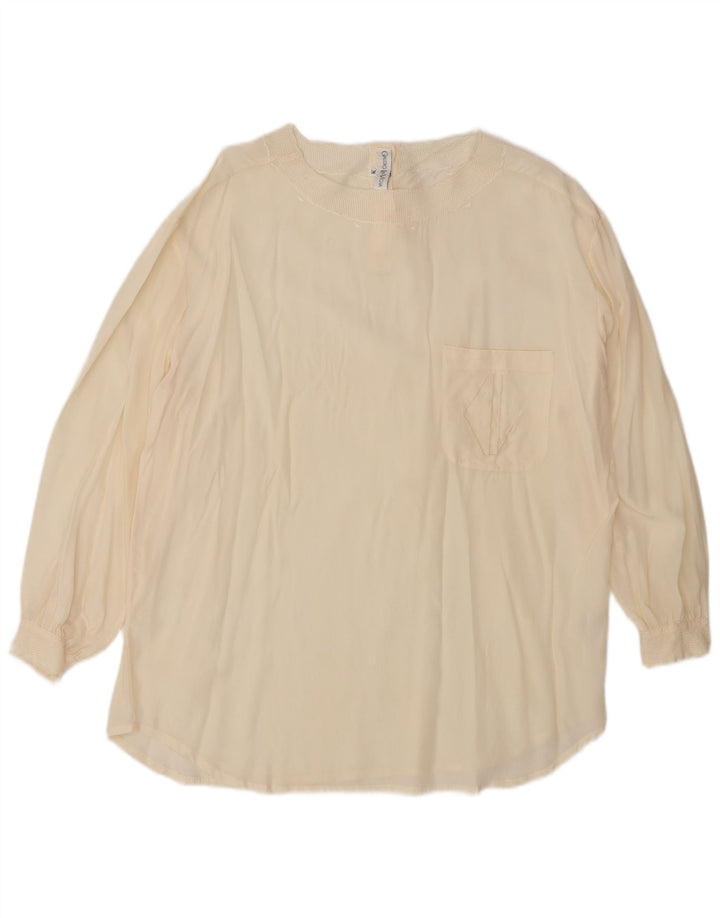 Blusa oversized feminina vintage UK 14 médio off white seda