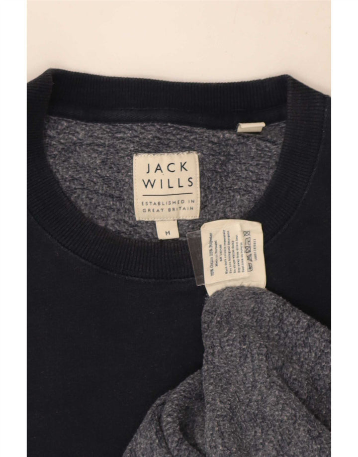 Jack Wills moletom gráfico masculino jumper médio azul marinho algodão