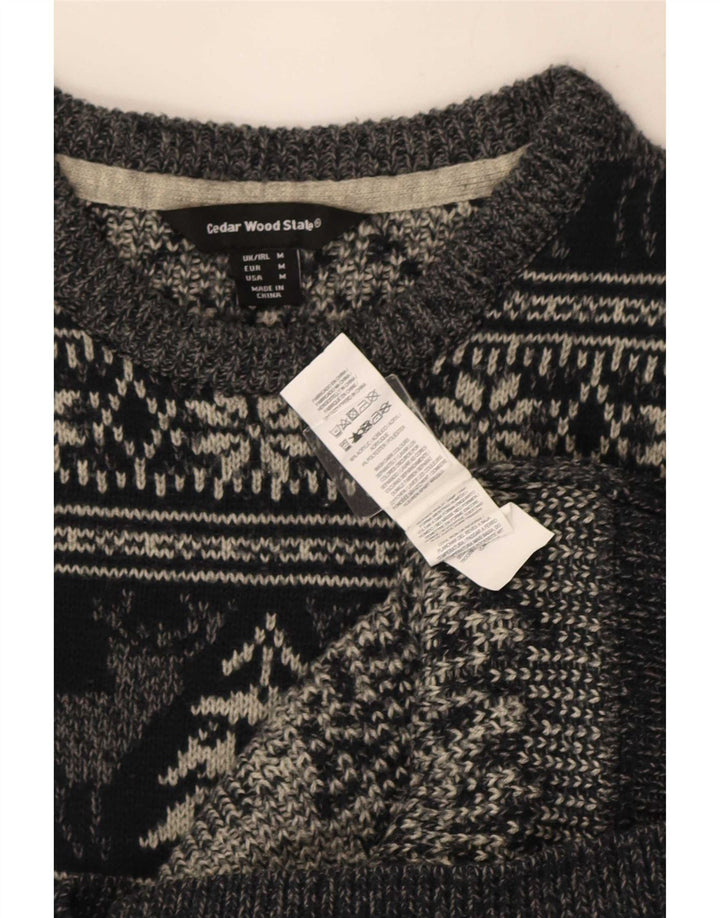 Suéter masculino Cedarwood State com gola redonda cinza médio Fair Isle
