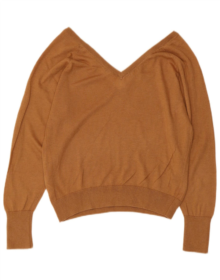 Suéter feminino Zara com decote em V Reino Unido 10 pequeno marrom Lyocell