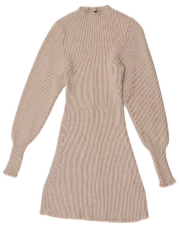 Vestido jumper feminino Zara de manga comprida Reino Unido 8 pequeno branco