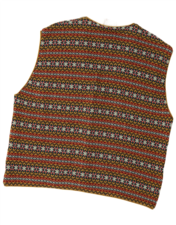 Suéter cardigã masculino vintage sem mangas médio multicolorido Fair Isle