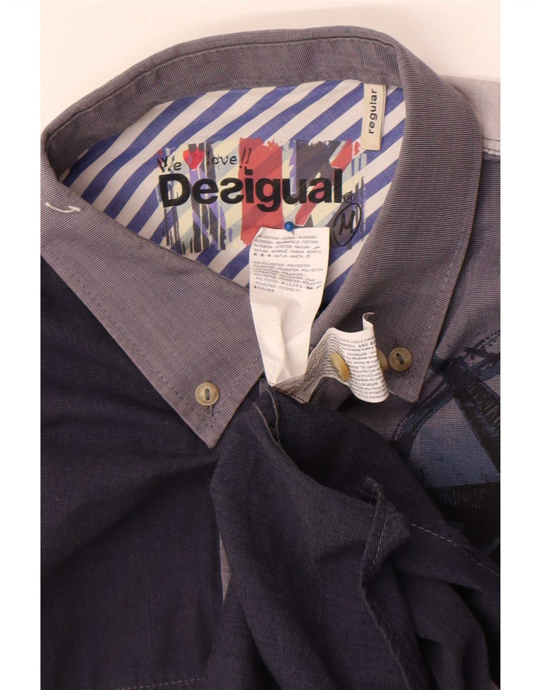 Camisa gráfica masculina Desigual algodão colorblock azul médio