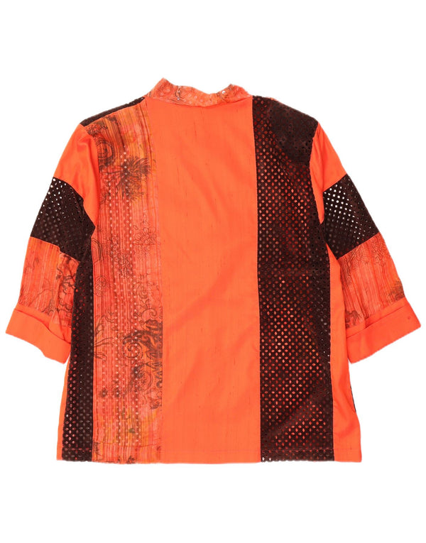 Blusa feminina vintage manga 3/4 Reino Unido 14 médio laranja paisley