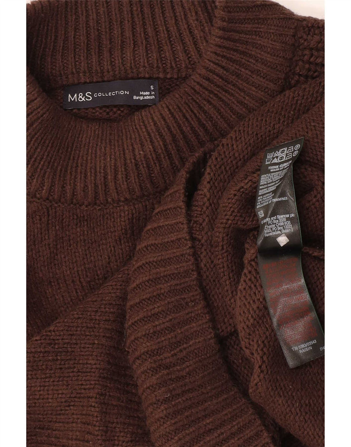 Suéter feminino Marks & Spencer com gola tartaruga Reino Unido 10 pequeno acrílico marrom
