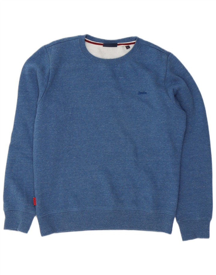 Superdry moletom masculino jumper grande algodão manchado azul