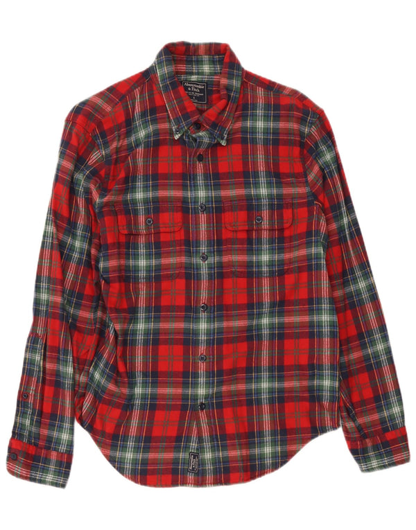 Camisa masculina de flanela Abercrombie & Fitch pequena vermelha xadrez de algodão