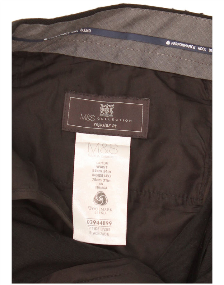 Calça masculina de ajuste regular MARKS & SPENCER W34 L31 lã preta