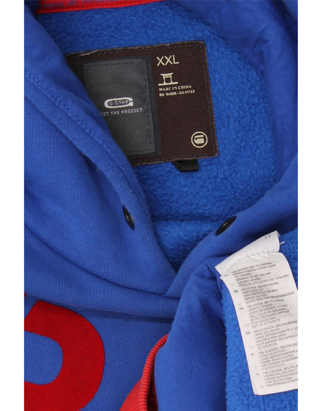 G-STAR moletom com capuz gráfico masculino 2XL algodão colorblock azul