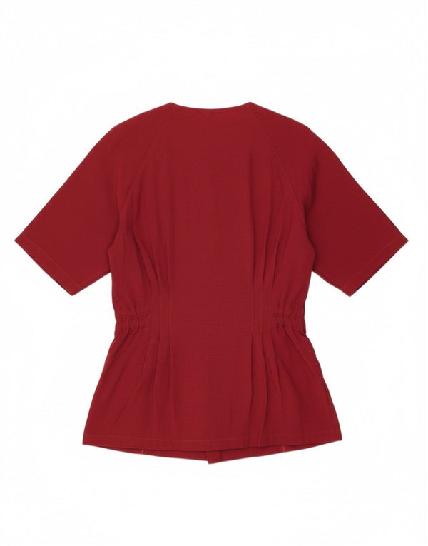 Jaqueta blazer feminina vintage de manga curta Reino Unido 14 grande Borgonha floral