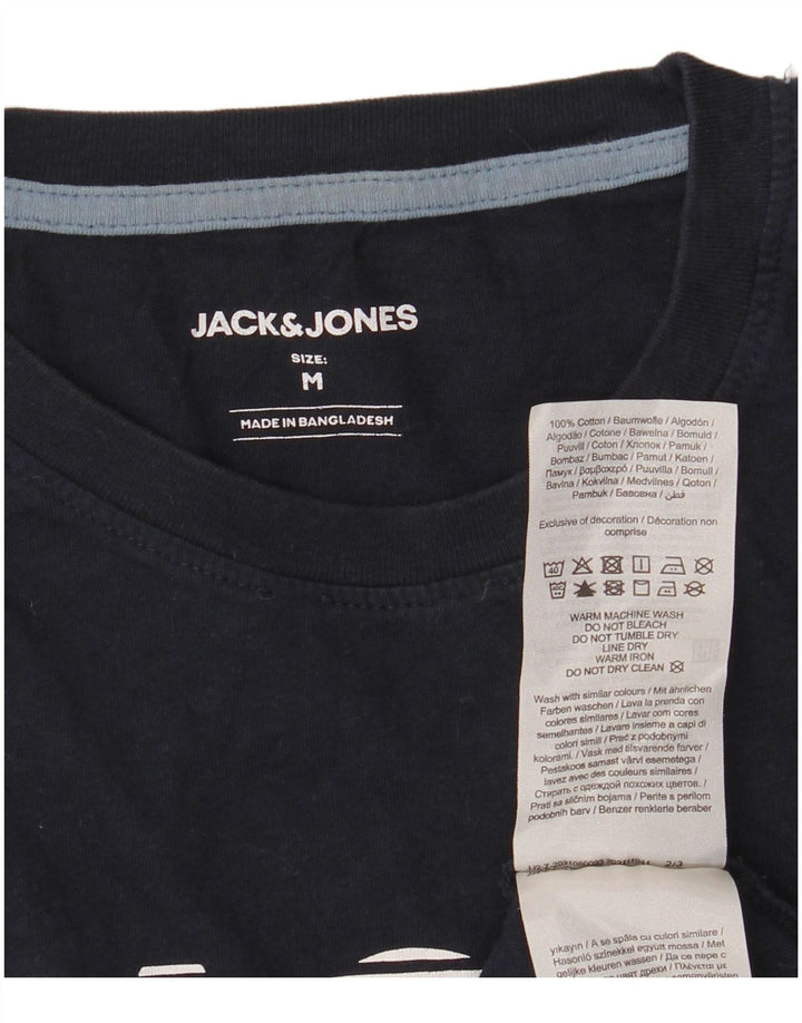 Camiseta gráfica masculina Jack & Jones Top médio algodão azul marinho