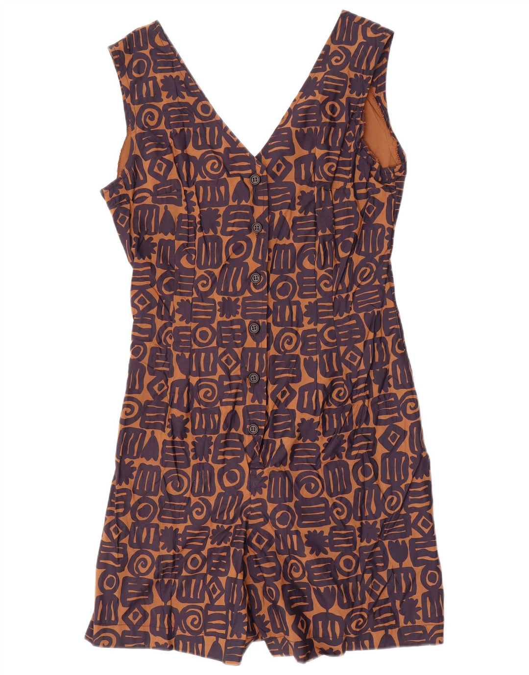 Macacão feminino vintage sem mangas IT 46 grande viscose geométrica marrom