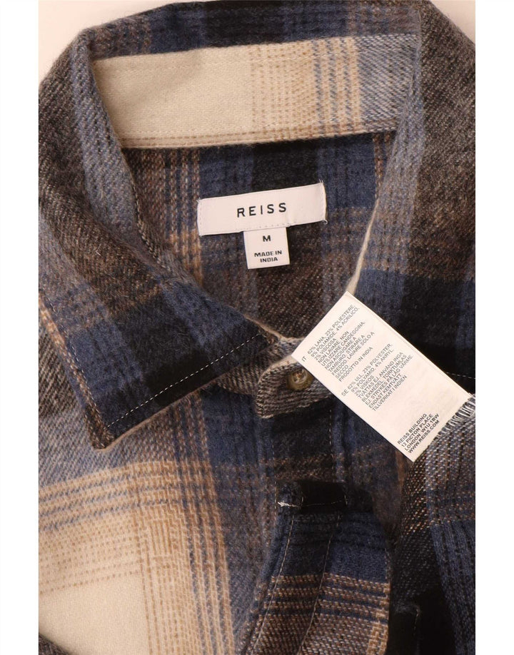 Camisa masculina de flanela Reiss de lã xadrez multicolorida média