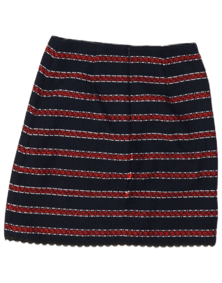 Minissaia feminina WAREHOUSE Reino Unido 8 pequena W26 poliéster listrado azul marinho