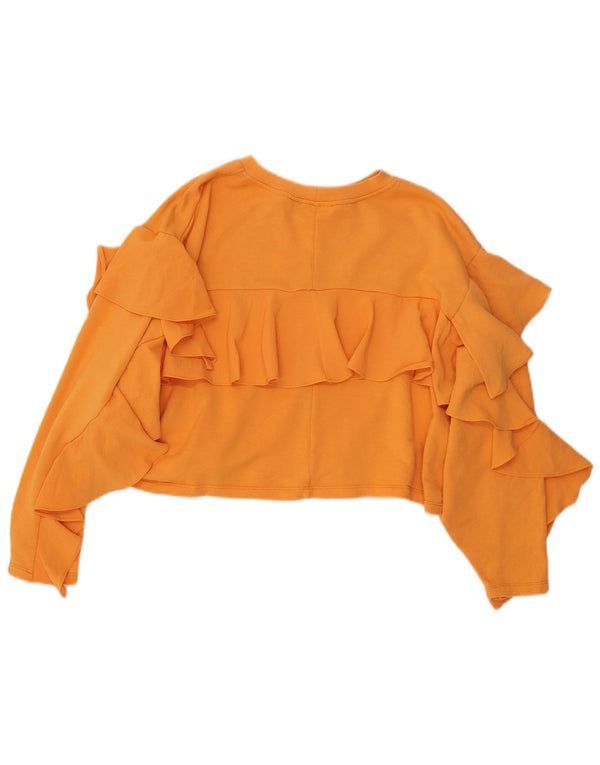 Zara Womens Crop Ruffle Front Top Manga Longa Reino Unido 16 Grande Algodão Amarelo