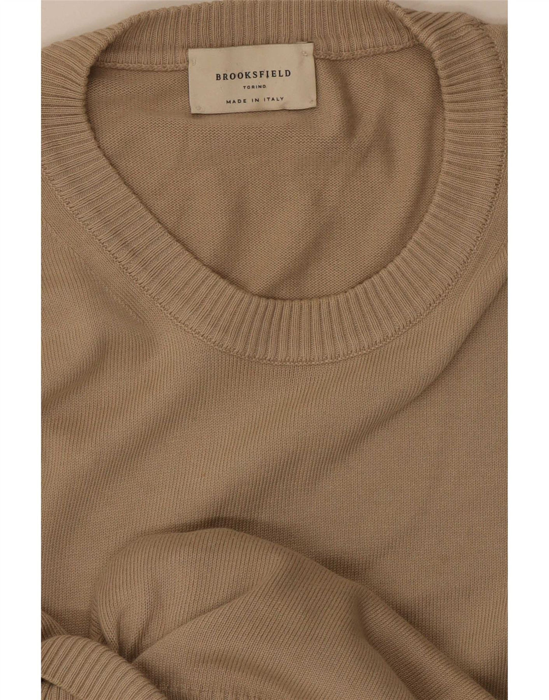 Suéter masculino Brooksfield com gola redonda, bege médio