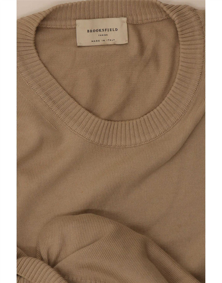 Suéter masculino Brooksfield com gola redonda, bege médio