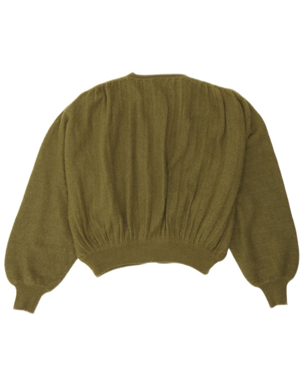 Suéter feminino Crop Cardigan Ferrone UK 14 Médio Verde Angora