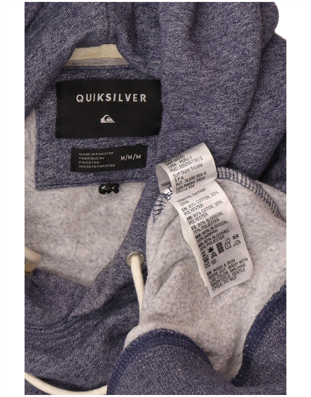 Quiksilver moletom masculino com capuz, algodão manchado azul médio