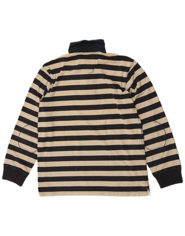 Camisa polo masculina de rugby de manga comprida Joules grande algodão listrado branco