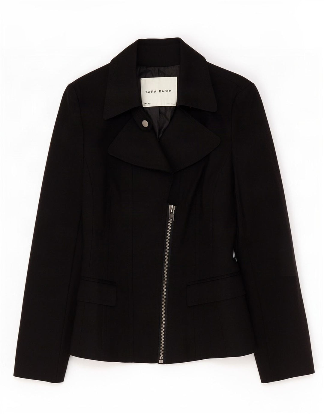 Jaqueta blazer feminina Zara com zíper completo Reino Unido 10 pequeno algodão preto