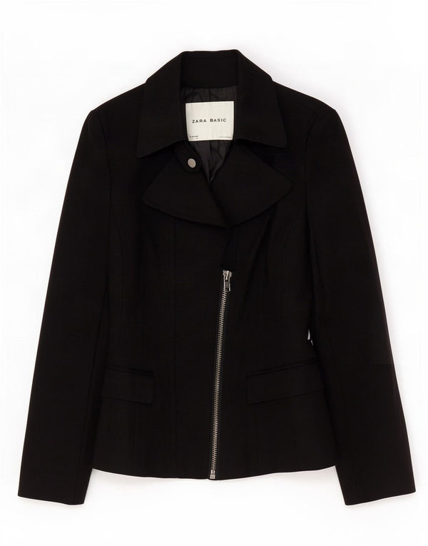 Jaqueta blazer feminina Zara com zíper completo Reino Unido 10 pequeno algodão preto