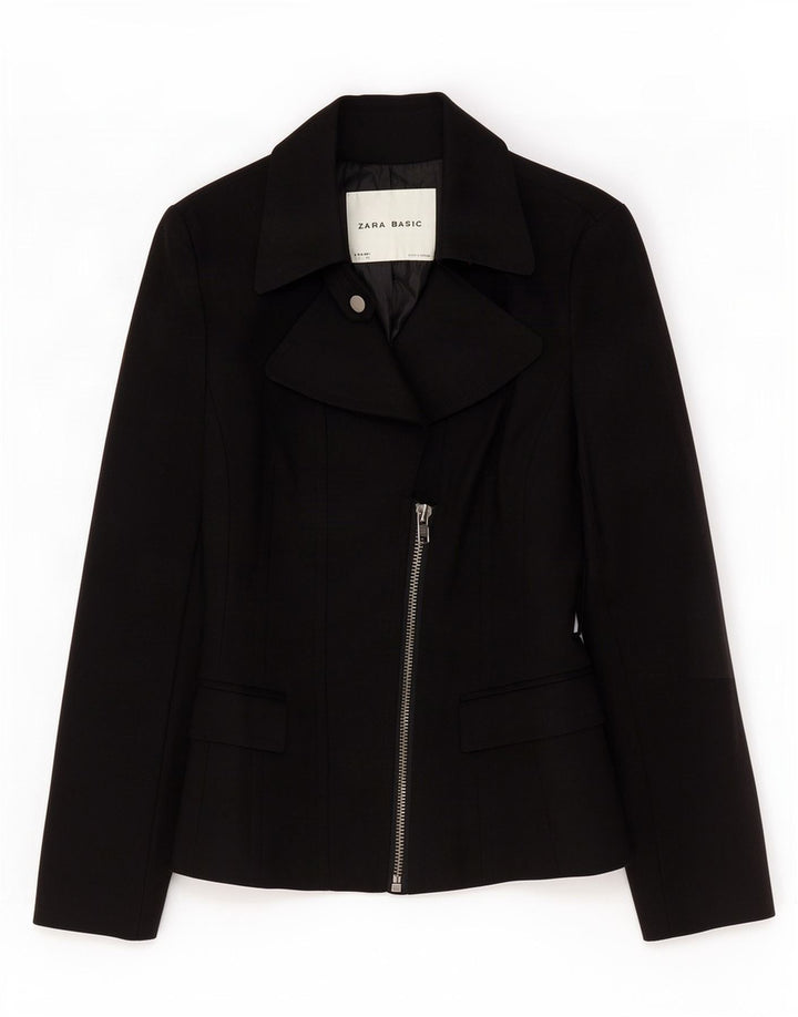 Jaqueta blazer feminina Zara com zíper completo Reino Unido 10 pequeno algodão preto