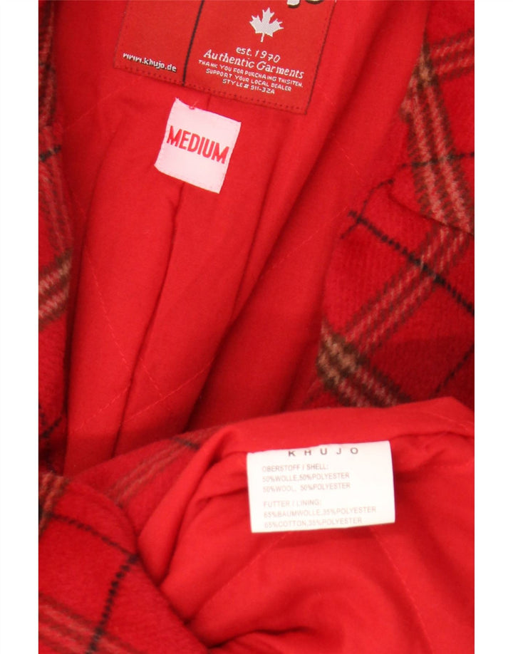 Casaco feminino KHUJO com peito duplo Reino Unido 12 lã xadrez vermelha média