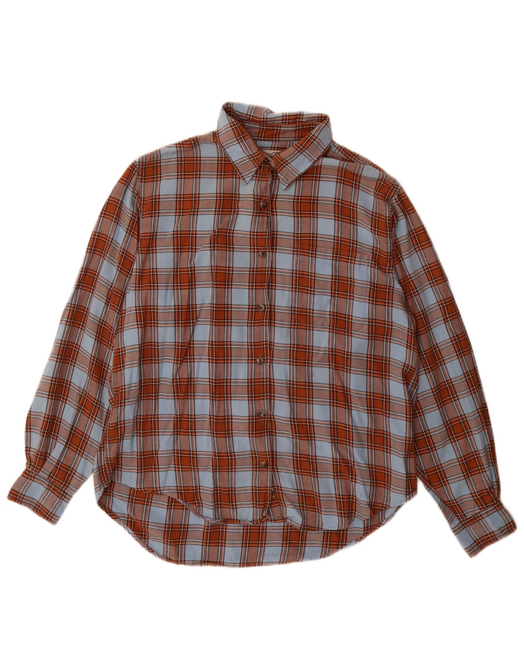 Camisa feminina de flanela Lands End EUA 12 grande algodão xadrez marrom
