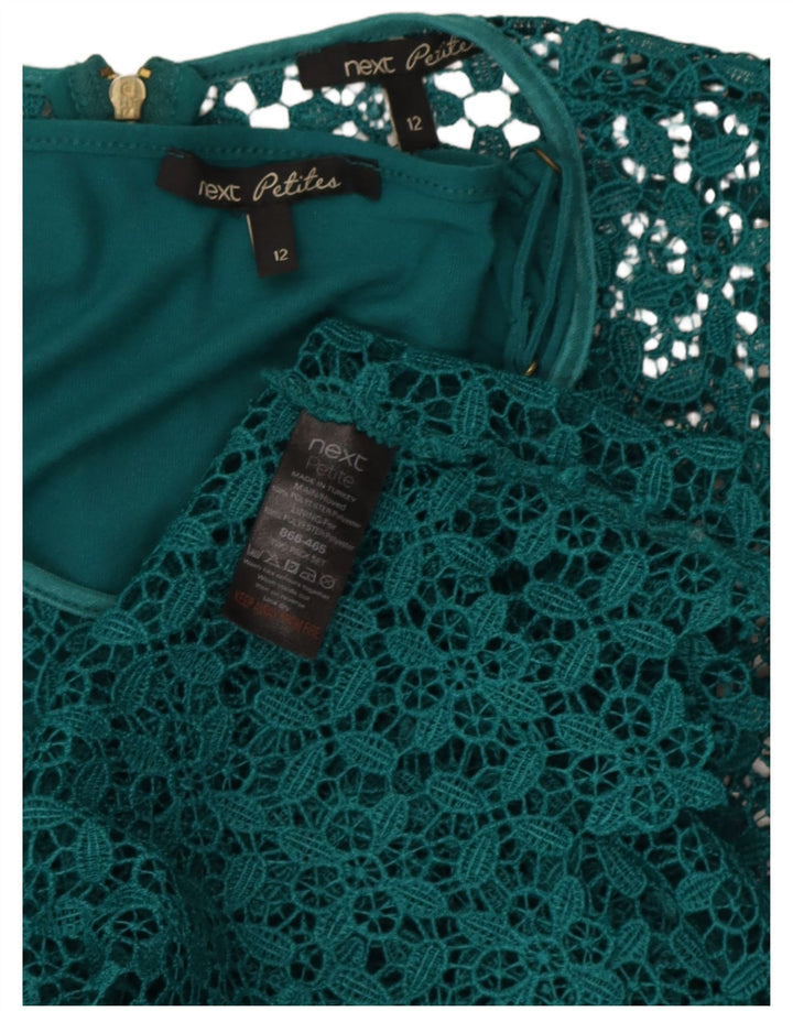 Próximo Vestido feminino Petites Lace Shift UK 12 poliéster geométrico verde médio
