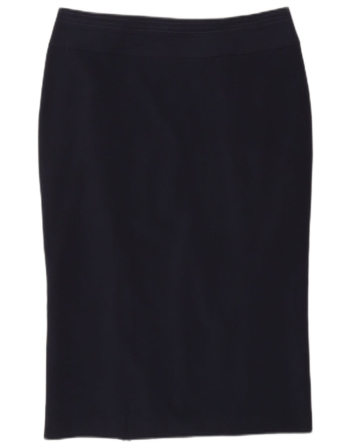 Saia lápis feminina Marks & Spencer UK 12 médio W30 azul marinho poliéster