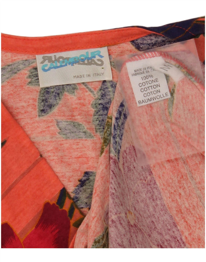 Blusa feminina VINTAGE UK 14 algodão floral laranja médio