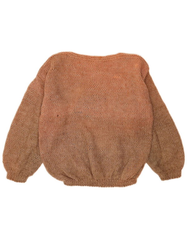 Suéter feminino vintage com gola canoa UK 18 XL marrom colorblock