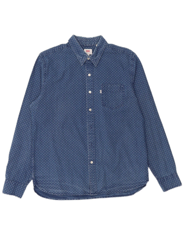 Camisa masculina Levi's grande algodão manchado azul