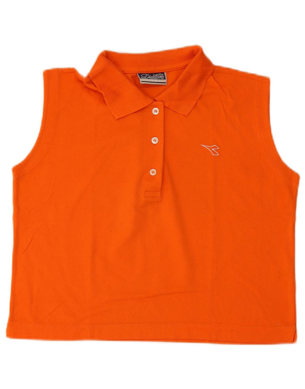 Camisa polo feminina Crop sem mangas Diadora Reino Unido 14 algodão laranja médio