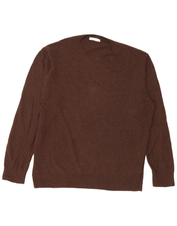 Suéter feminino Zara com gola redonda, Reino Unido 16, grande, viscose marrom