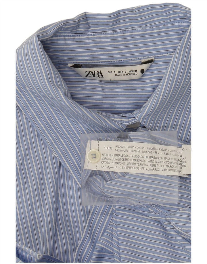 Camisa oversized feminina Zara Reino Unido 10 algodão listrado azul pequeno