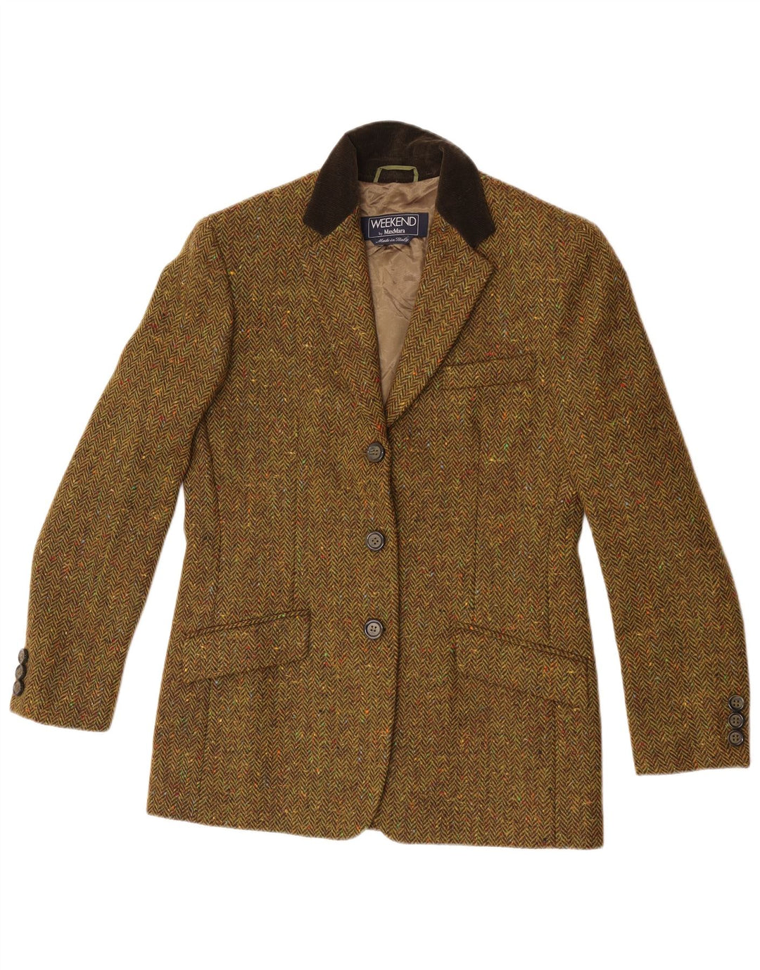 Jaqueta blazer feminina Max Mara com 3 botões Reino Unido 10 pequena espinha de peixe cáqui