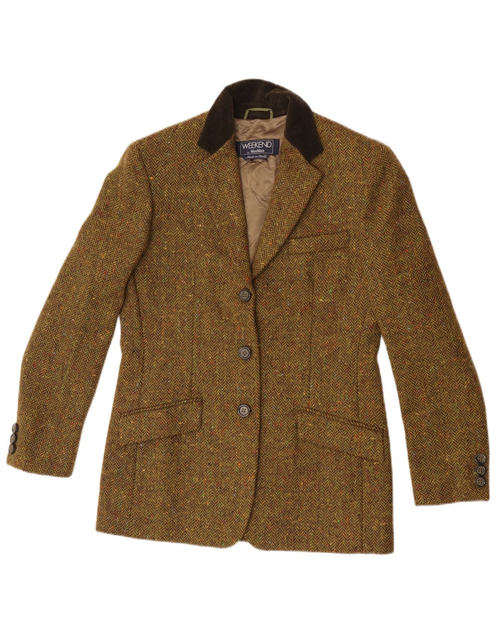 Jaqueta blazer feminina Max Mara com 3 botões Reino Unido 10 pequena espinha de peixe cáqui