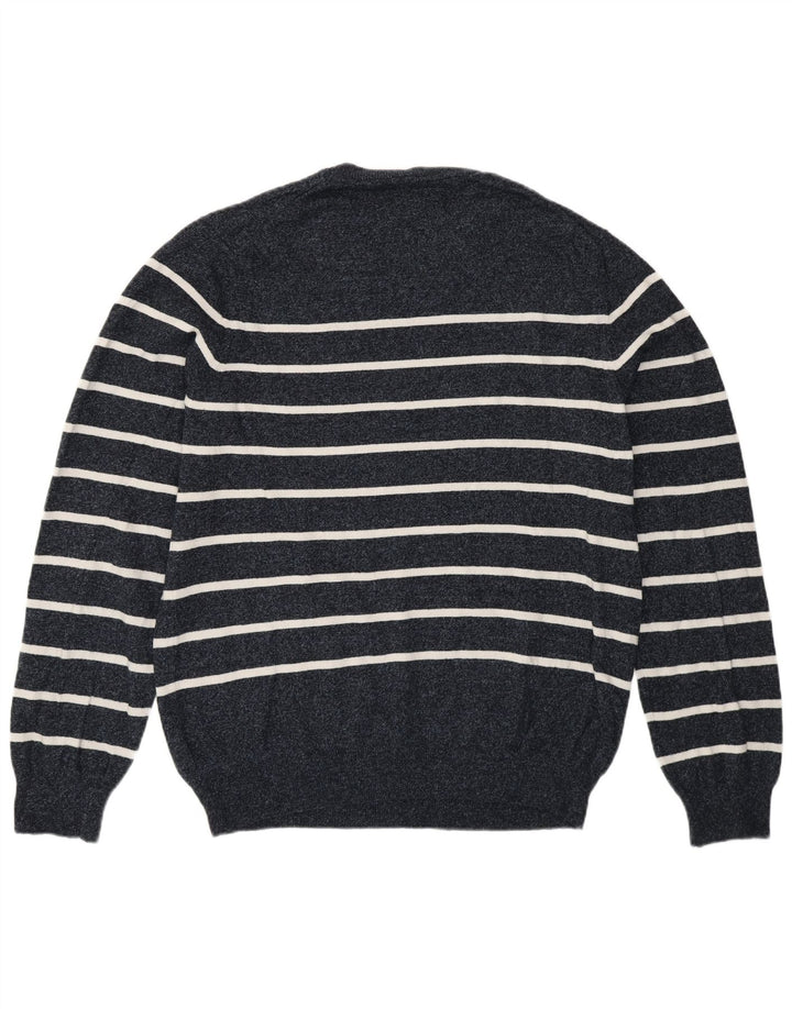 Suéter masculino Marks & Spencer com gola redonda grande listrado azul marinho