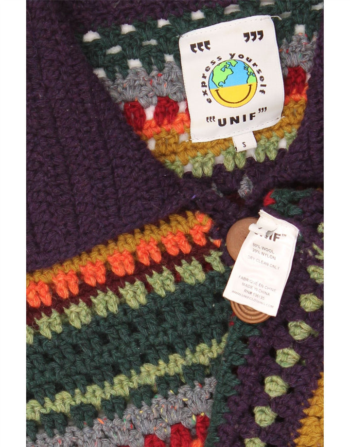 Suéter cardigã feminino grande da Unif Reino Unido 10 pequeno listrado multicolorido