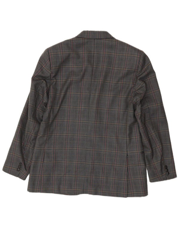 Jaqueta blazer masculina vintage com 2 botões IT 50 grande lã virgem xadrez cinza