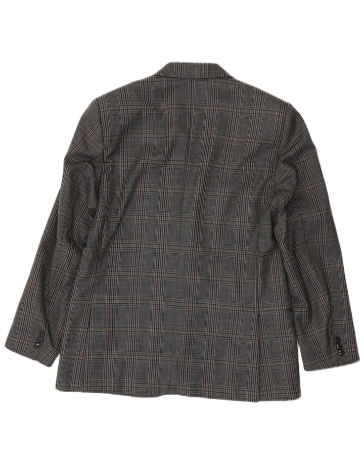 Jaqueta blazer masculina vintage com 2 botões IT 50 grande lã virgem xadrez cinza