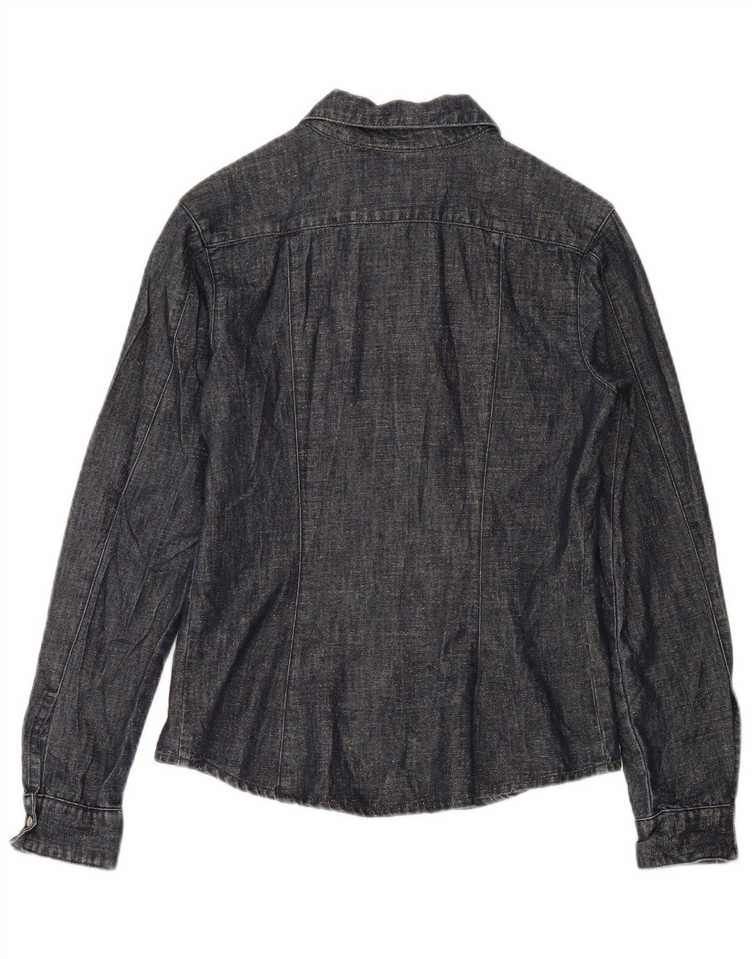 Camisa Vintage Feminina UK 12 Médio Azul Marinho