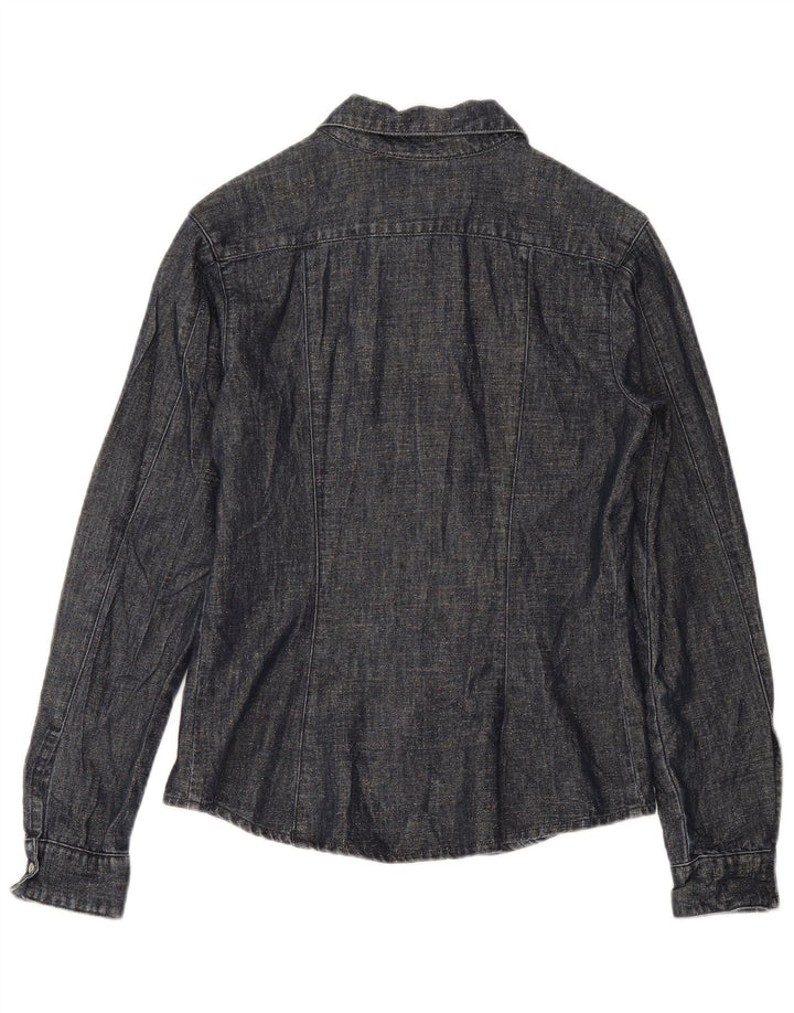 Camisa Vintage Feminina UK 12 Médio Azul Marinho