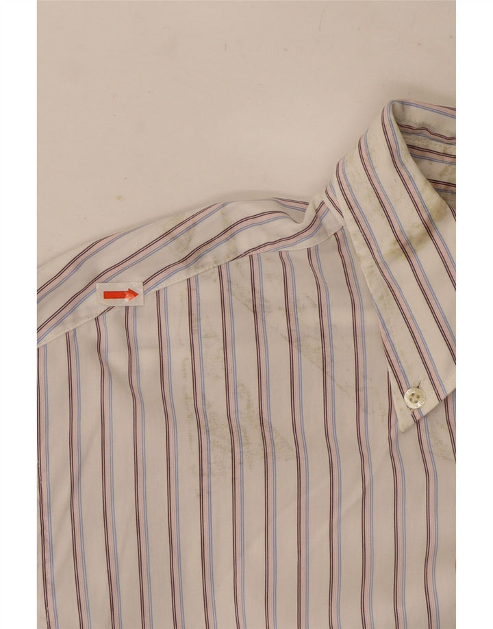 Camisa masculina Lacoste tamanho 42 grande algodão listrado branco