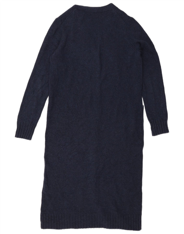 Suéter cardigã feminino Cos Longline oversized Reino Unido 10 pequeno lã azul marinho
