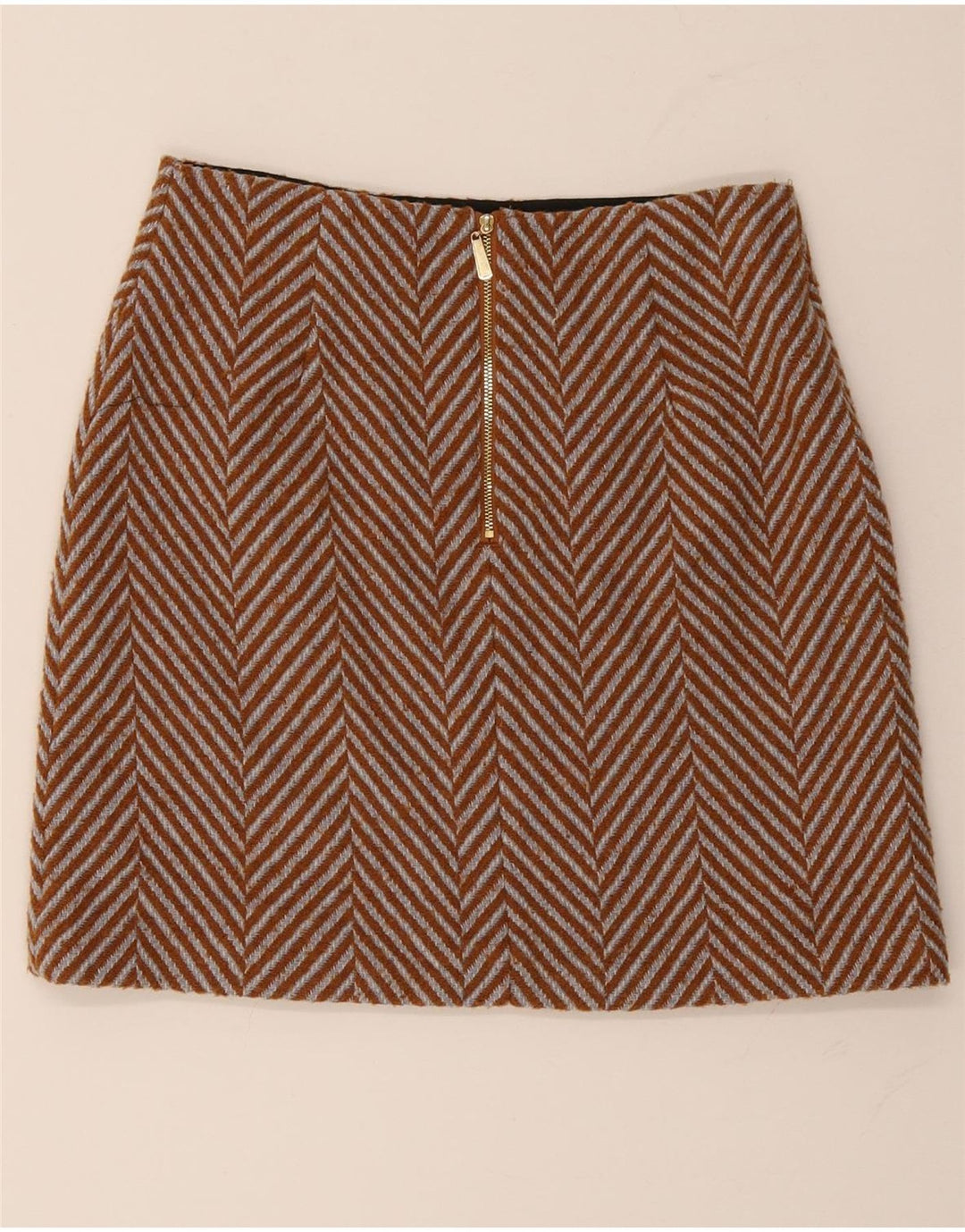 Minissaia feminina Marks & Spencer Reino Unido 10 pequena W30 espinha de peixe marrom