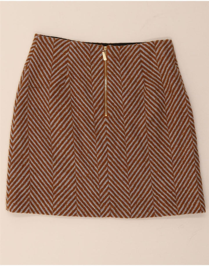 Minissaia feminina Marks & Spencer Reino Unido 10 pequena W30 espinha de peixe marrom